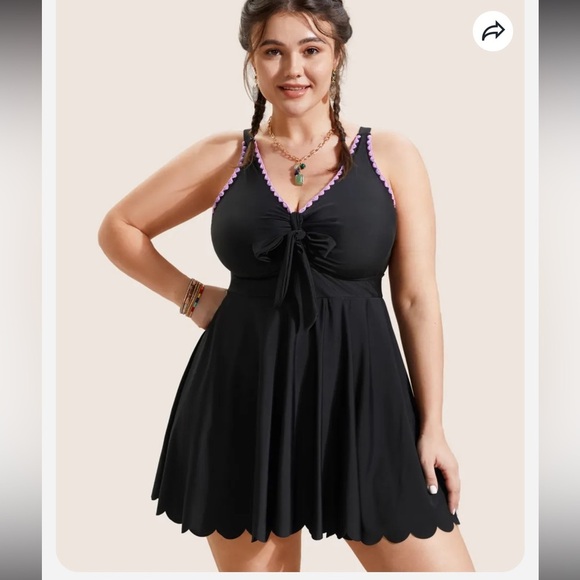 BloomChic Other - BloomChic Contrast Embroidered Tie Knot Laser Cut Swim Dress